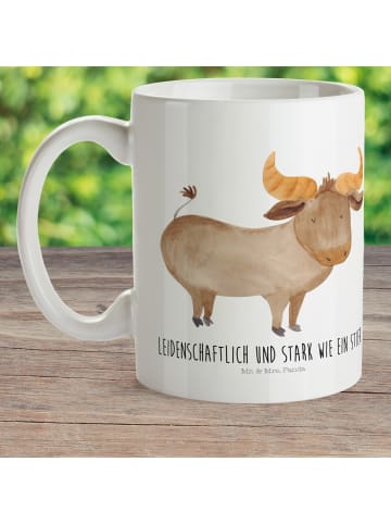 Mr. & Mrs. Panda Plastikbecher Sternzeichen Stier mit Spruch in Weiß