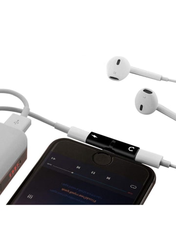 Platyne Lightning-Adapter, 1 Stecker auf 2 Buchsen, iOS 11 in Schwarz
