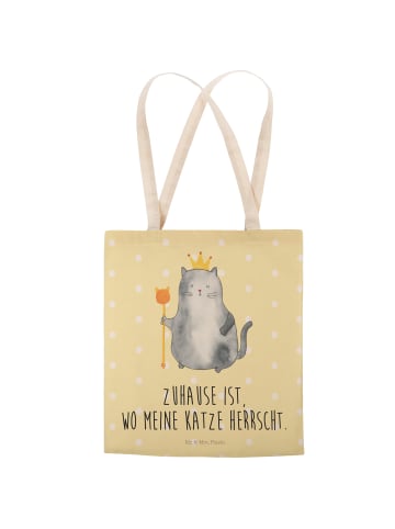 Mr. & Mrs. Panda Tasche Katze König mit Spruch in Gelb Pastell