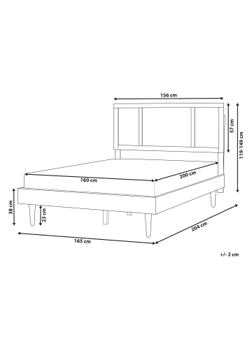 Beliani Doppelbett AURAY in Schwarz/Heller Holzfarbton - (W) 165 x (H) 119 x (L) 204 cm