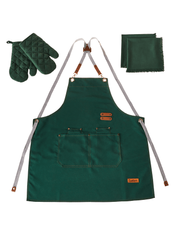 Beliani 5-tlg Küchentextilien Set BRASSICA in Grün/Braun/Grau