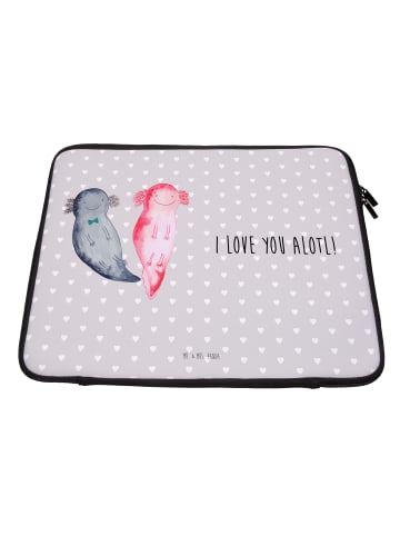 Mr. & Mrs. Panda Laptop Sleeve Axolotl Liebe mit Spruch in Grau Pastell