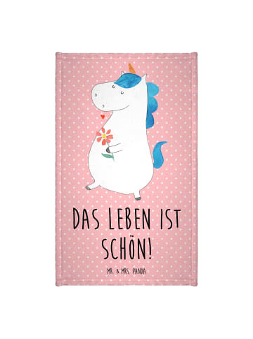 Mr. & Mrs. Panda Gästehandtuch Einhorn Spaziergang mit Spruch in Rot Pastell