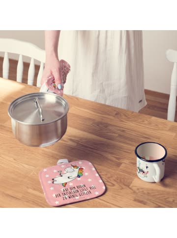 Mr. & Mrs. Panda Topfuntersetzer Einhorn Blümchentail mit Spruch in Rot Pastell