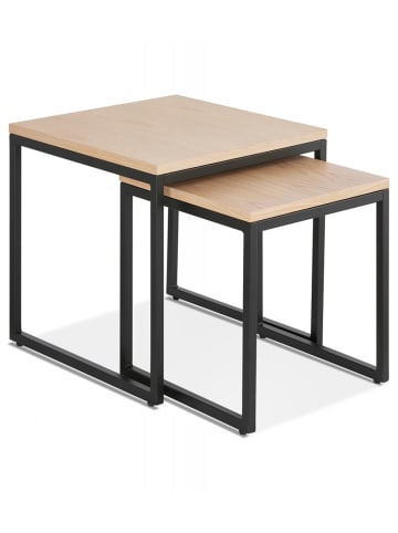 KADIMA DESIGN Satztisch Set Holz Metall | Couchtische Wohnzimmer Naturholz in Beige-Schwarz