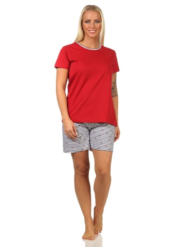 NORMANN Shorty kurzarm Schlafanzug Pyjama Hose gestreift in rot