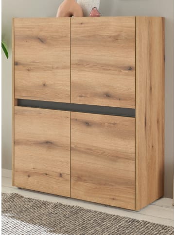 Furn.Design Highboard Evoke Eiche, Grau, 100 x 120 cm, Kommode 4-türig 8 Fächer