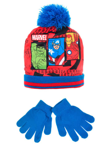 Avengers 2tlg. Set: Mütze und Handschuhe Hulk Iron Man Captain America in Blau