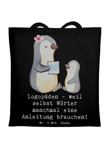 Mr. & Mrs. Panda Shopping Tasche Logopädin Helden mit Spruch in Schwarz