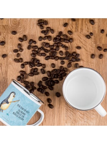 Mr. & Mrs. Panda Emaille Tasse Pinguin Angler mit Spruch in Eisblau