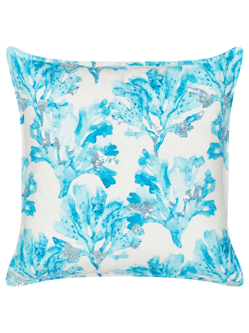 Beliani Dekokissen ROCKWEED in Weiß/Blau - (W) 45 x (H) 9 x (L) 45 cm
