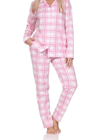NORMANN Langarm Jersey Pajama Karo Optik Übergröße in rosa