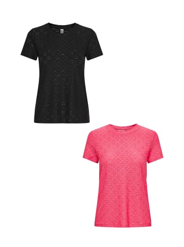 JACQUELINE de YONG Shirt 2er-Set Kurzarm Rundhals T-Shirt in Schwarz-Pink