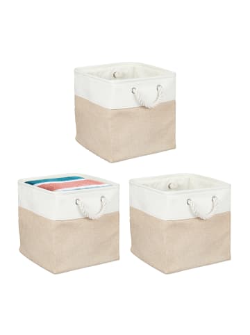 relaxdays 3 x Aufbewahrungskorb in Beige/ Weiß - (B)30 x (H)30 x (T)30 cm