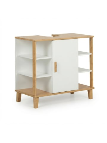 relaxdays Waschbeckenunterschrank in Weiß/ Natur - (B)64 x (H)65 x (T)31 cm