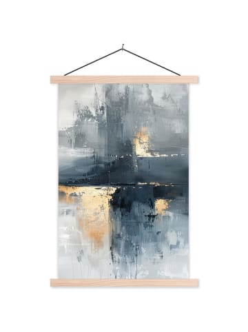 MuchoWow Poster mit Leiste Abstrakte Kunst gold grau  (BxH)