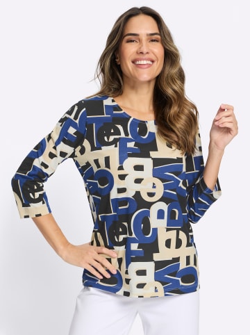 Sieh an! 3/4-Arm-Shirt in royalblau-schwarz-bedruckt