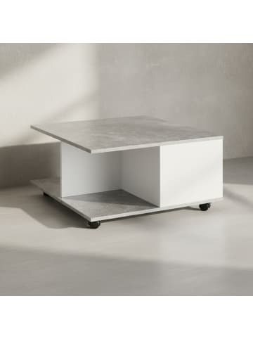 KADIMA DESIGN Design Couchtisch 70x70 Zementgrau/Weiß, Wohnzimmertisch mit 2 in Hellgrau