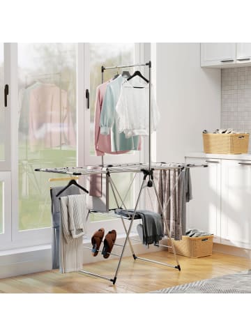 HOMCOM Wäscheständer-156,5L x 68B x 192H cm-Silber