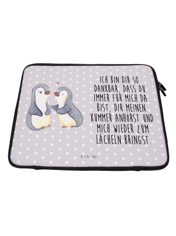 Mr. & Mrs. Panda Laptop Tasche Pinguine trösten mit Spruch in Grau Pastell