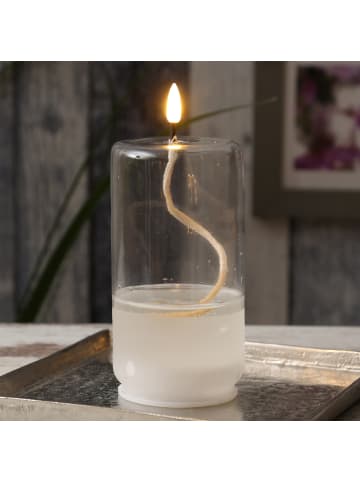 MARELIDA LED Kerze im Glas Öllampe Flüssigwachs Optik H: 17,5cm in transparent