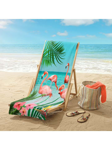 Good Morning Velours-Frottier Strandtuch Flamingo in bunt