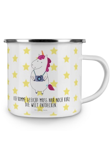 Mr. & Mrs. Panda Emaille Tasse Einhorn Fotograf mit Spruch in Weiß