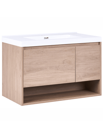 Beliani 2-tlg Badezimmerschrank mit Waschbecken UMAYO in Braun