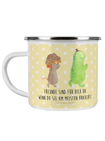 Mr. & Mrs. Panda Camping Emaille Tasse Schildkröte Maus mit Spruch in Gelb Pastell