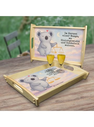 Mr. & Mrs. Panda Holztablett Waage Astrologie Design mit Spruch in Weiß