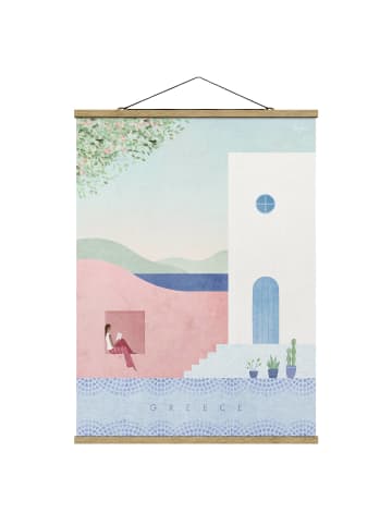 WALLART Stoffbild mit Posterleisten - Reiseposter - Greece in Pastell