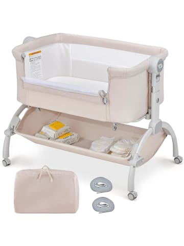 COSTWAY 3 in 1 Beistellbett mit Matratze 0-6 Monate in Beige