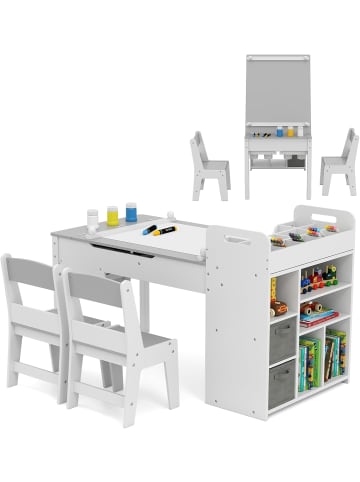 COSTWAY Kindertisch Set 3 in 1 mit Staffelei & Stauraum in Grau