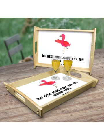 Mr. & Mrs. Panda Servierplatte Flamingo Yoga mit Spruch in Weiß