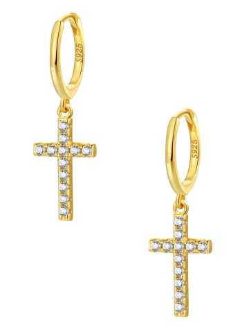 Hey Happiness Vergold. Creolen Kreuz mit Zirkonia 925 Sterlingsilber in Gold