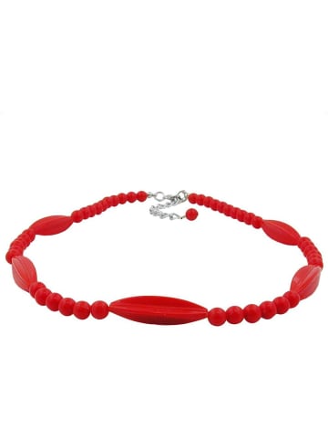 Gallay Kette Rillenolive und Perle rot Kunststoff Verschluss silberfarbig 42cm in rot