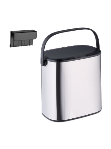 relaxdays Mülleimer in Silber/ Schwarz - 5 l