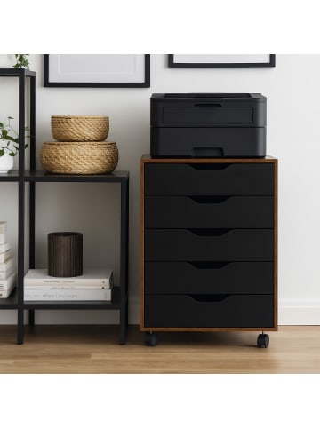 relaxdays Rollcontainer in Braun/ Schwarz - (B)48 x (H)66,5 x (T)39,5 cm