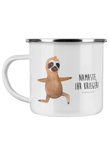 Mr. & Mrs. Panda becher emaille Faultier Yoga mit Spruch in Weiß