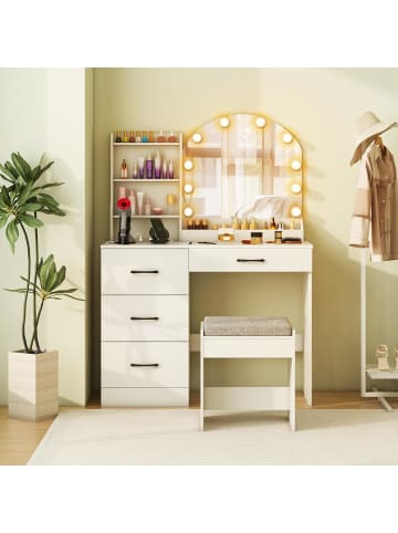 COSTWAY Schminktisch mit LED 100 x 40 x 140 cm in Weiß