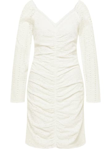 faina Damen Kleid Mit Lochstickerei in Weiss