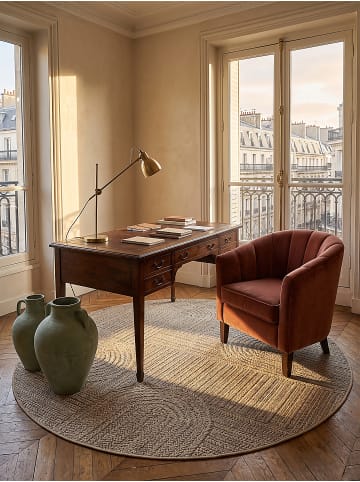 KADIMA DESIGN Teppich rund Geometrisch flachgewebt pflegeleicht Wohnzimmer Flur in Natur