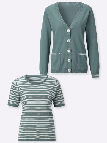 WITT WEIDEN Twin-Set in jade-ecru-geringelt