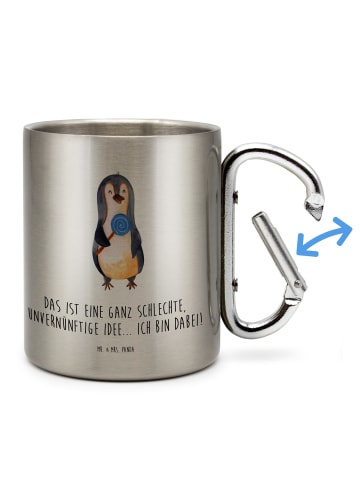 Mr. & Mrs. Panda Outdoor Tasse Pinguin Lolli mit Spruch in Silber