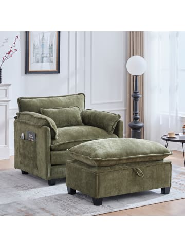 ABRIHOME Sessel-Fußhocker mit Stauraum, Samt-Loungesessel in Grün