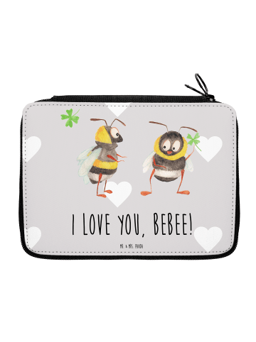 Mr. & Mrs. Panda Federtasche Bienen Paar mit Spruch in Grau Pastell