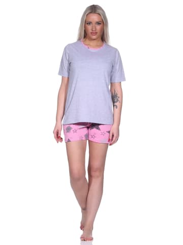 NORMANN Shorty Pyjama kurzen Shorts Sterne  in grau