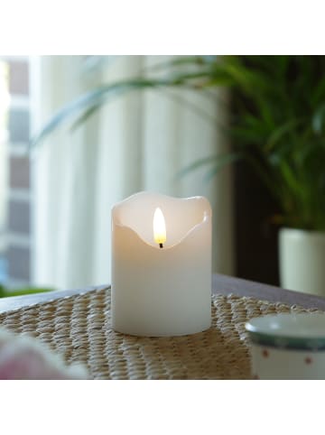 MARELIDA LED Kerze in Rustik-Optik flackernd Echtwachs H: 9cm in weiß