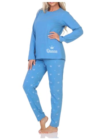 NORMANN Schlafanzug Pyjama langarm Krone Motiv - 87993 in blau