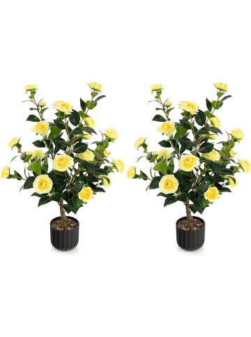 COSTWAY 2er Set Kamelienbaum mit 24 Blüten 95cm in Gelb